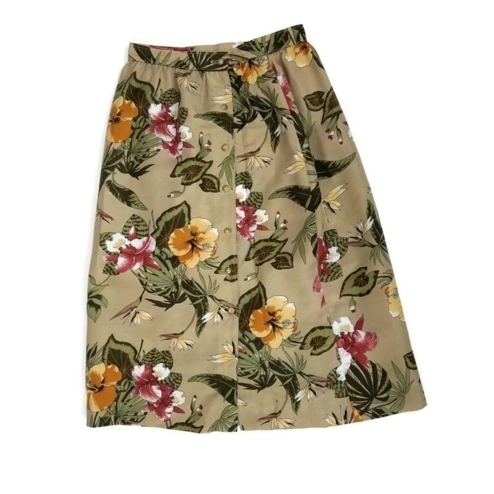 Collegian California Vintage Tropical Floral High Waist Button Front Skirt Luau‎
